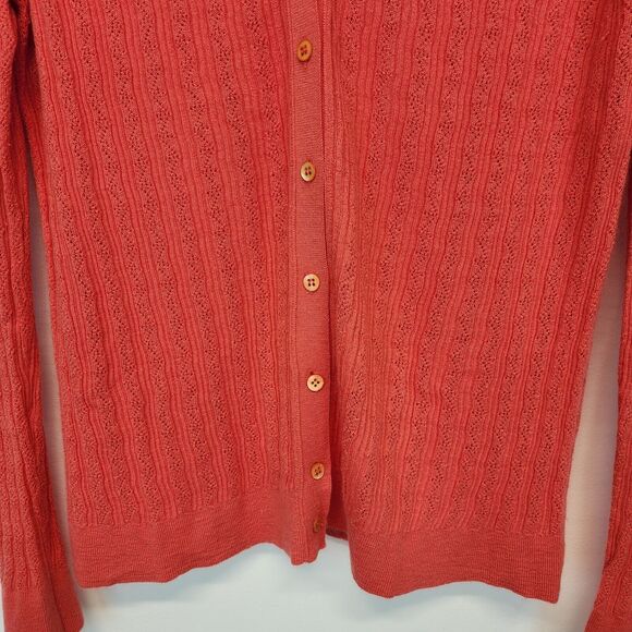 Manrico Italian Cashmere Pink Cardigan Size L Pointelle Knit V-neck Quiet Luxury - Picture 4 of 12